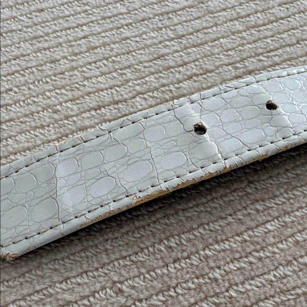 White Leather And Gold Belt With Leopard Medallions